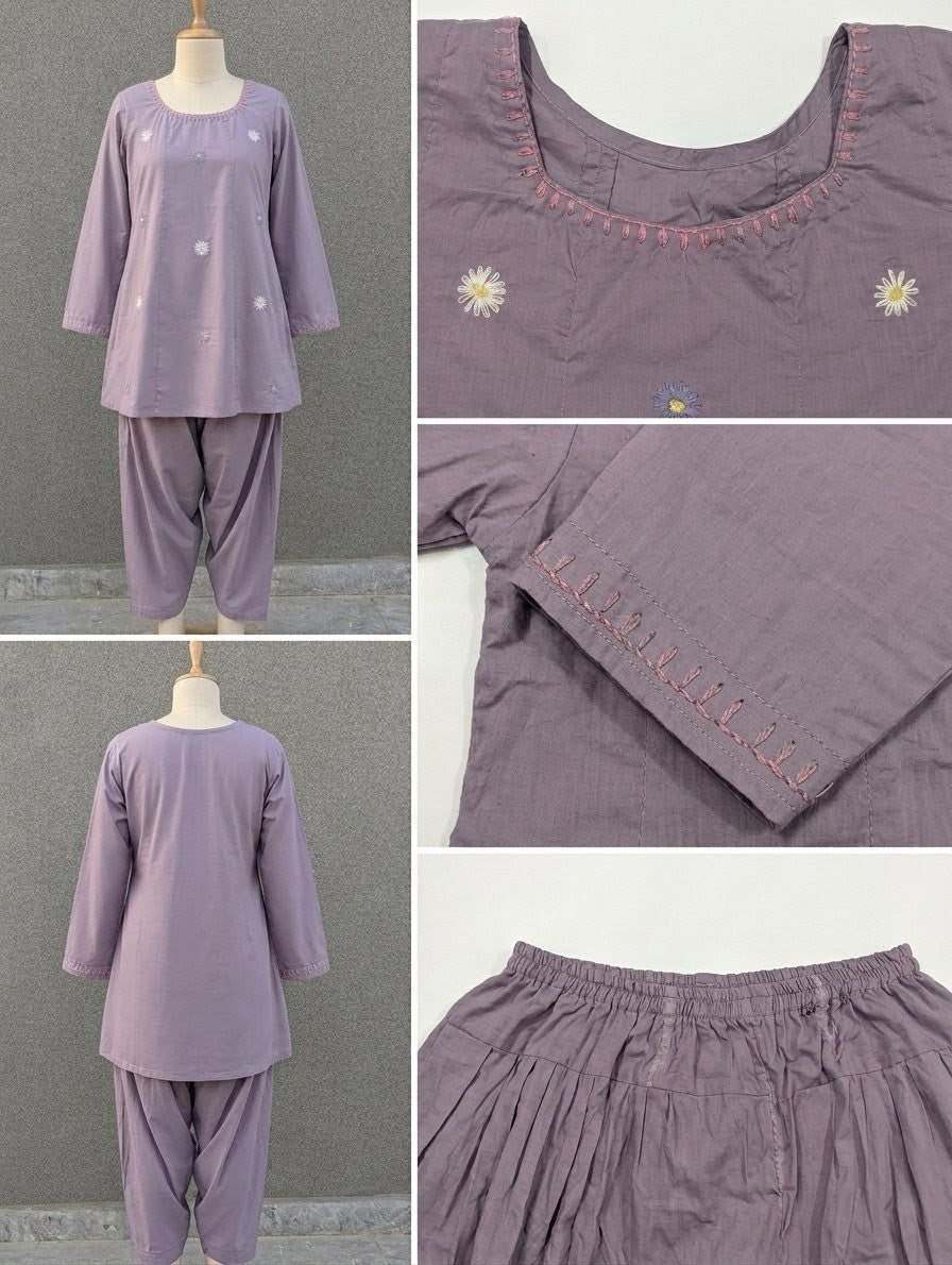 2-Piece Hand-Embroidered Lawn Dress – Lavender