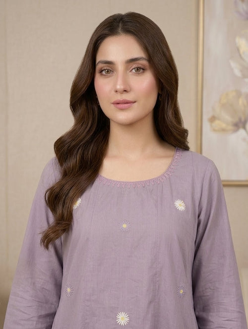 2-Piece Hand-Embroidered Lawn Dress – Lavender