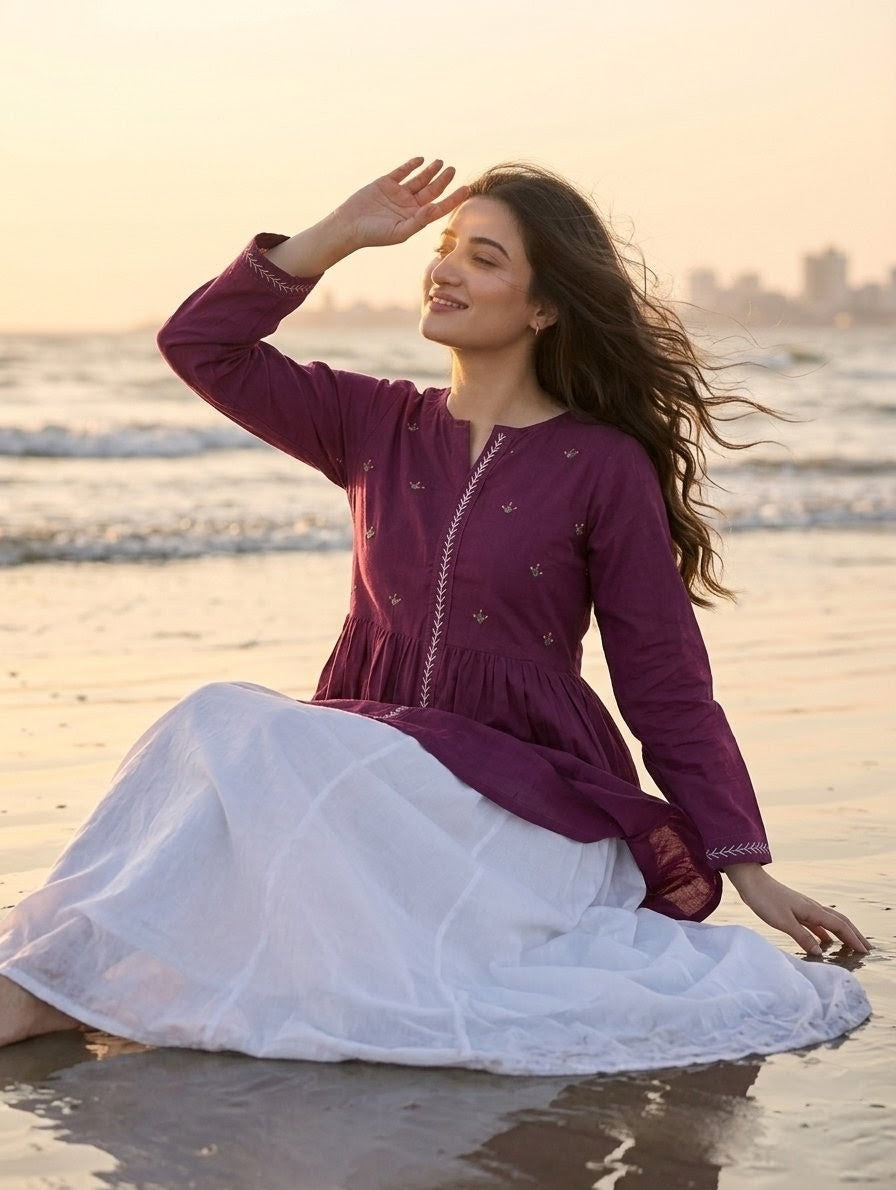 Hand Embroidered Shirt (Only) 1 Piece – Deep Plum