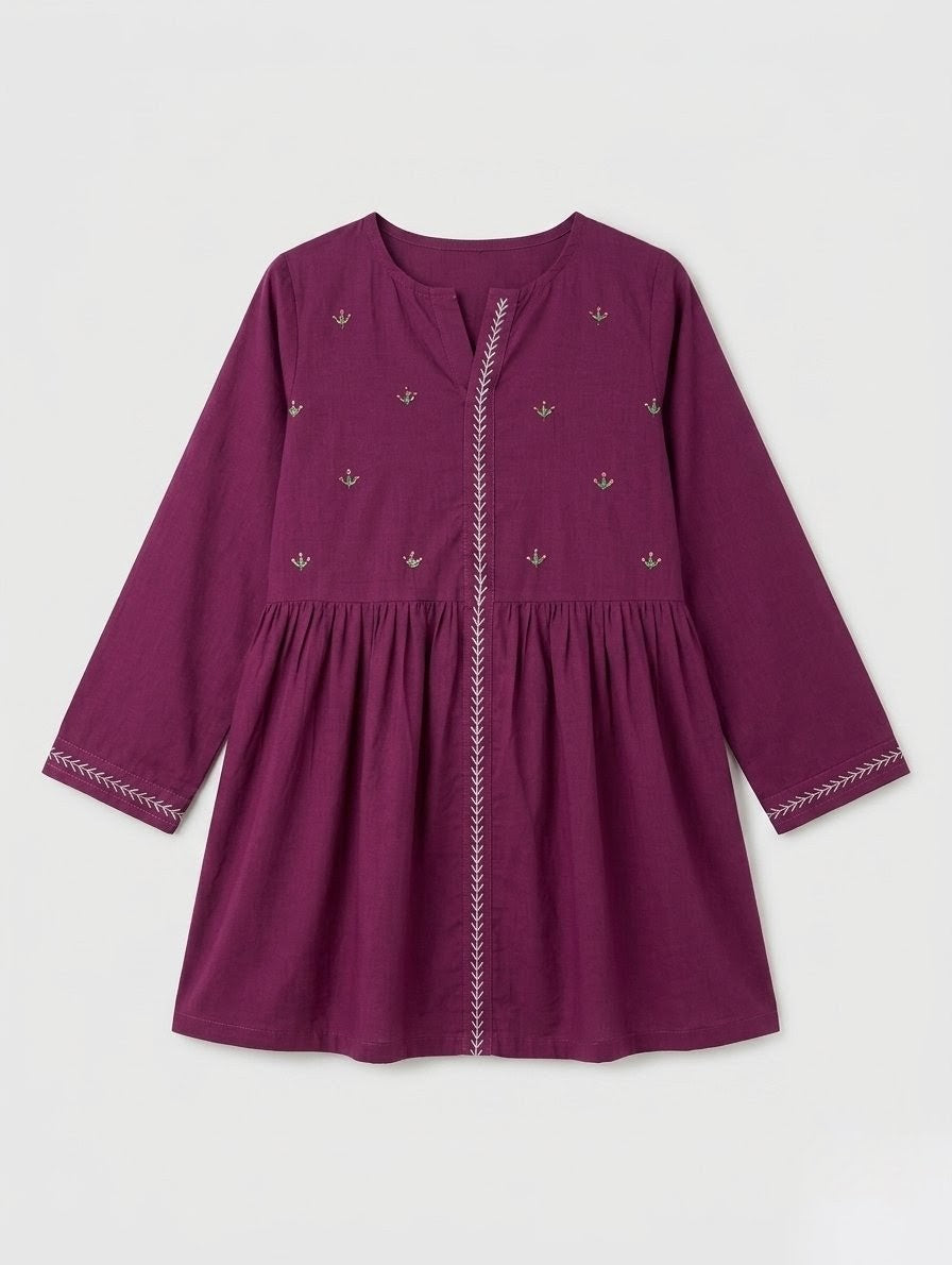 Embroidered Shirt (Only) 1 Piece (Deep plumb)