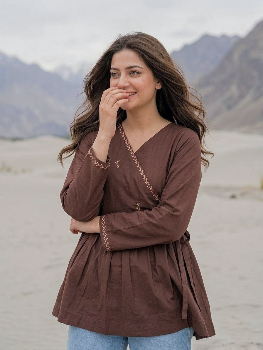 Hand Embroidered Shirt (Only) 1 Piece – Chocolate Brown