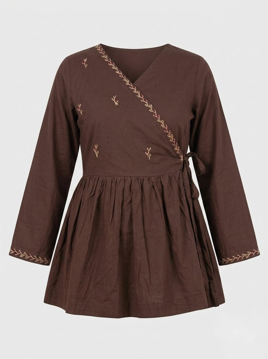 Hand Embroidered Shirt (Only) 1 Piece – Chocolate Brown
